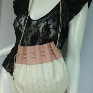 YSL Vintage 70s Pink and Creme Drawstring Purse